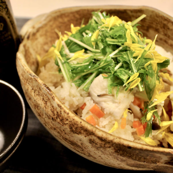 【レシピ】真鯛と菊花のご飯、オリーブオイル風味