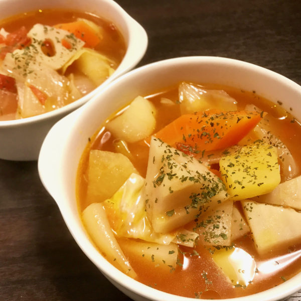 【レシピ】オリーブオイルと根菜トマト煮込み